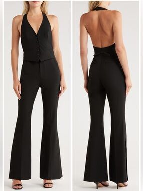 New ALC Woodson Halter Jumpsuit Black Open Back Sz 10